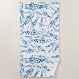 Toalha De Praia Português Lisboa Sardinha Padrão Azulejos Branco