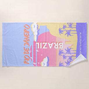 Toalha De Praia Poster Viagem de Arte Azul do Rio de Janeiro