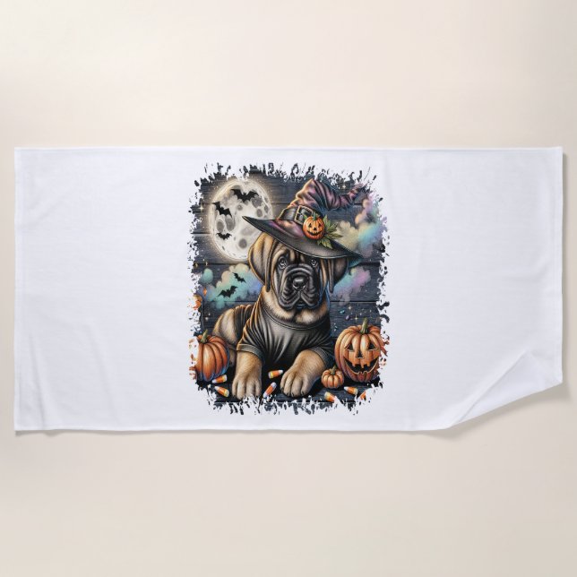 Toalha De Praia Praça do Dia das Bruxas Mastiff (Frente)