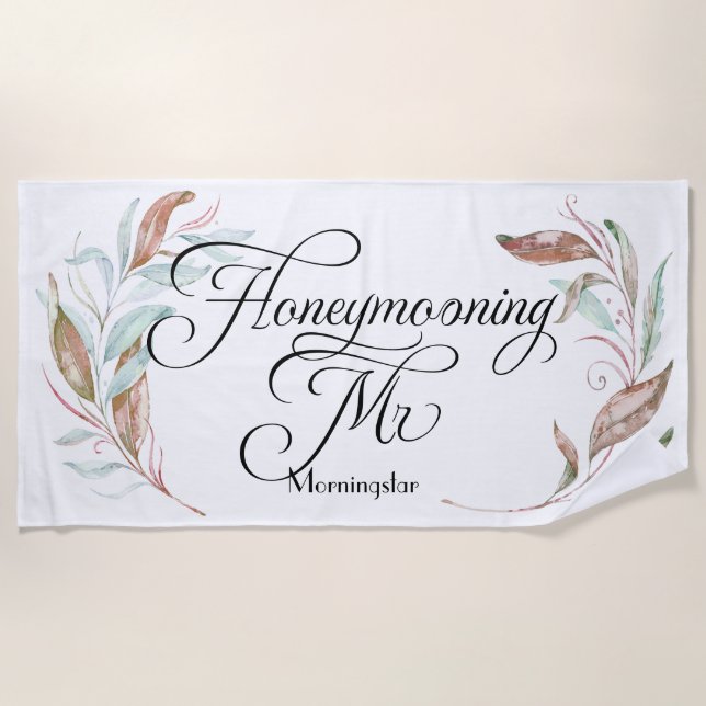 Toalha De Praia Praia de Honeymoon - Watercolor Eucalyptus (Frente)