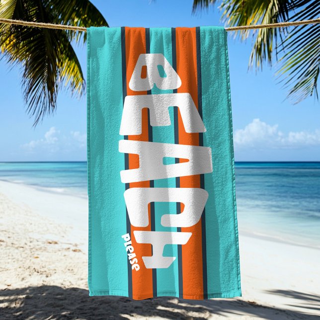 Toalha De Praia Praia Por Favor Aqua Blue & Orange Beach Towel (Criador carregado)