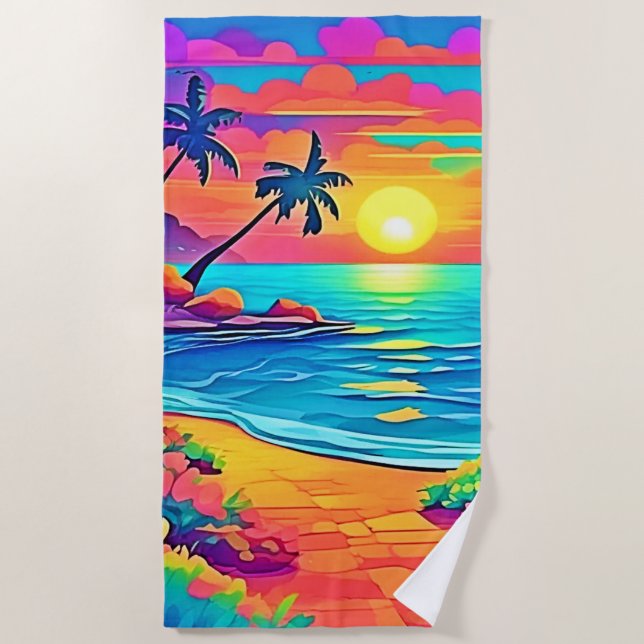 Toalha De Praia Praia Sunset Tropical (Frente)