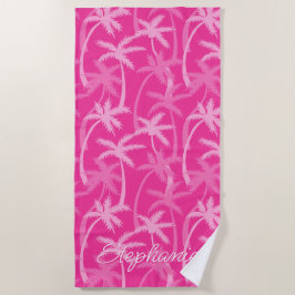 Toalha De Praia Praia Tropical Árvore Palmeira Rosa Monogramada