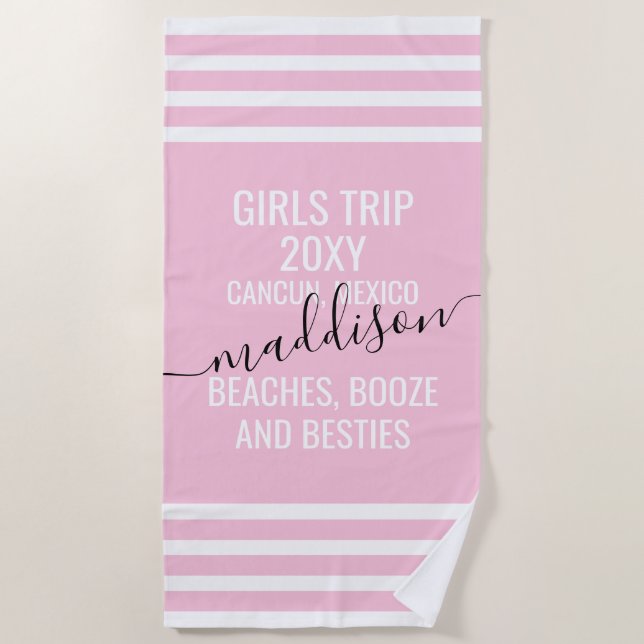 Toalha De Praia Praias Booze Besties Personalizadas Meninas Percor (Frente)