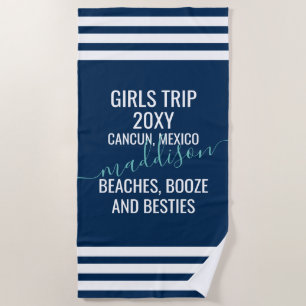 Toalha De Praia Praias e Besties Marinho Personalizado Branco Azul