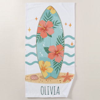 Toalha De Praia Prancha de Surf Tropical – Sonhos de Hibisco