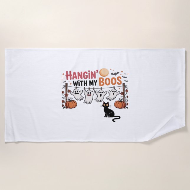 Toalha De Praia Prendendo Meu Fantasma Boos Segurando Gato Negro E (Frente)