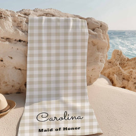 Toalha De Praia Preppy Beige Checkered Bridesmaid Proposta