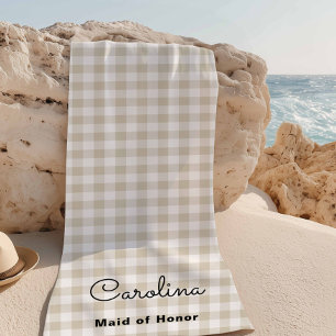 Toalha De Praia Preppy Beige Checkered Bridesmaid Proposta