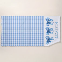 Toalha De Praia Preppy Blue e White Gingham e Arco
