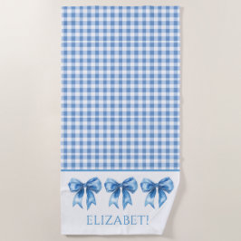 Toalha De Praia Preppy Blue e White Gingham e Arco