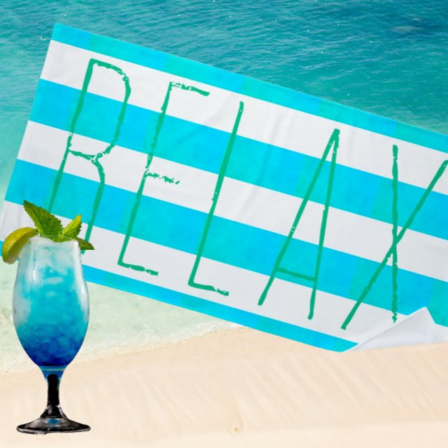 Toalha De Praia Preppy Caribbean Blue and White Stripe Relax  (Always listen to your beach towel!)