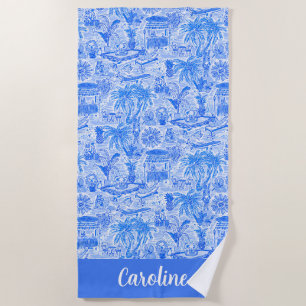 Toalha De Praia Preppy Palm Beach Blue Vacue Personalize