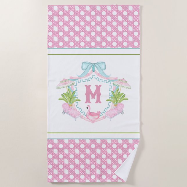 Toalha De Praia Preppy Palm Beach Monogram Crest (Frente)