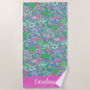 Toalha De Praia Preppy Palm Beach Pink & Blue Camels Personalizado