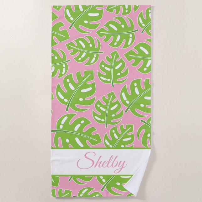 Toalha De Praia Preppy Palms Personalised Beach Towel (Frente)