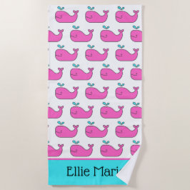 Toalha De Praia Preppy Pink e Aqua Whales personalizadas