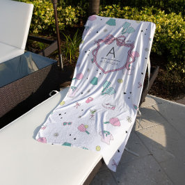 Toalha De Praia Preppy Pink Monogram Pickleball Gift for Her