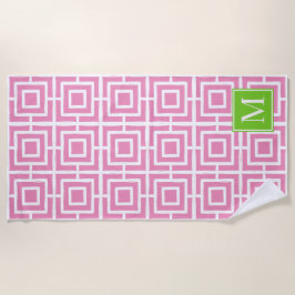Toalha De Praia Preppy Square Lattice Monogram – Pink & Lime