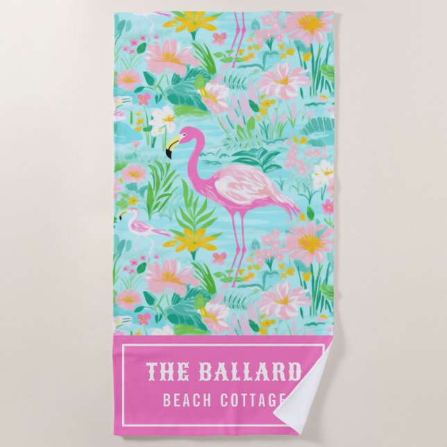 Toalha De Praia Preppy Summer Flamingo | Beach House (Frente)