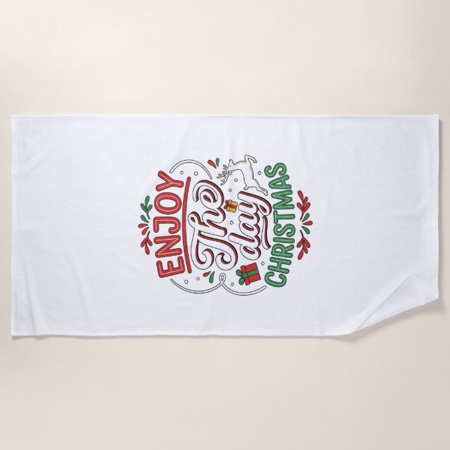 Toalha De Praia Presente Rena de Natal Aproveite o Dia (Frente)