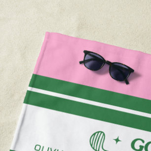 Toalha De Praia Presente retrô personalizado, cor-de-rosa e verde
