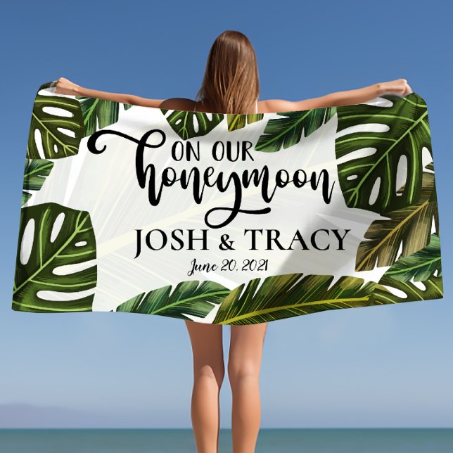 Toalha De Praia Presentes de Lua de Mel com Nomes Personalizados F (Tropical Leaves Personalized Names Honeymoon Gifts Beach Towel)