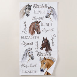 Toalha De Praia Presentes equestres para raparigas nome personaliz