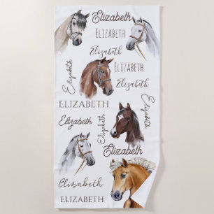 Toalha De Praia Presentes equestres para raparigas nome personaliz