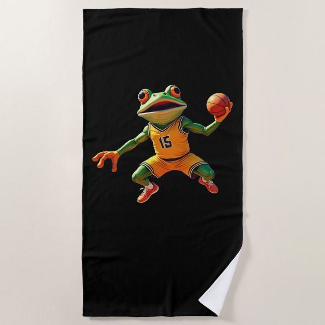 Toalha de praia preta Basketball Frog (Frente)