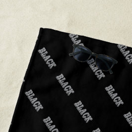 Toalha De Praia Preto Com Texto De Cinza Em Cor Sólida Preta