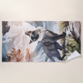 Toalha De Praia Preto e Branco Fluffy Cat.