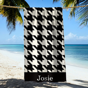 Toalha De Praia Preto e Branco Grande Houndstooth