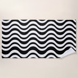 Toalha De Praia Preto e Branco Onda Abstrata em Negrito