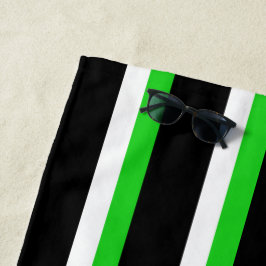 Toalha De Praia Preto Verde Listras Brancas