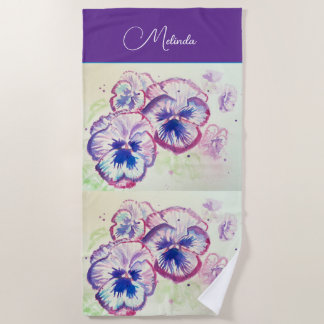 Toalha De Praia Pretty Floral Pastel Pansy Purple Watercolor Towel