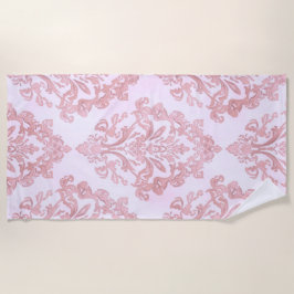 Toalha De Praia Pretty in Pink Victorian Damask Watercolor Pattern