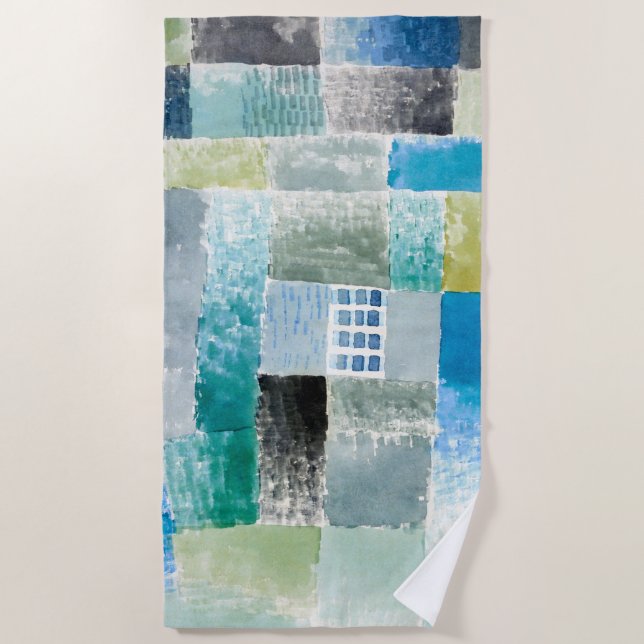 Toalha De Praia Primeira casa num povoado - Paul Klee - Abstrato (Frente)