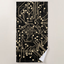 Toalha De Praia Processo de roteamento Abstrato Dourado preto Lega