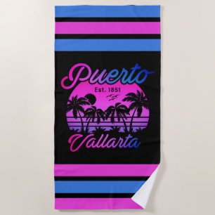 Toalha De Praia Puerto Vallarta Retro Sunset 80s Palm Trees
