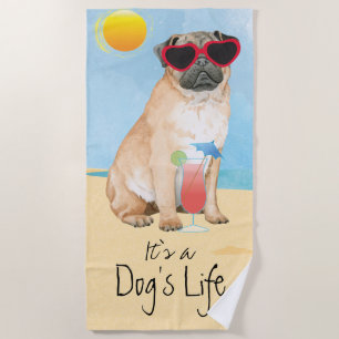 Toalha De Praia Pug de Verão
