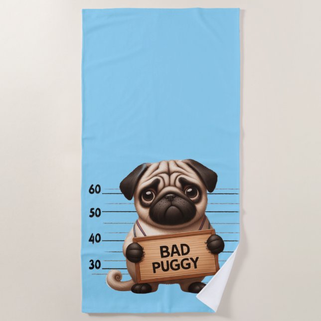 Toalha De Praia Pug Travesso (Frente)