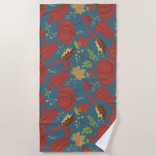 Toalha De Praia Pumpkin and carrot seamless pattern red and blue