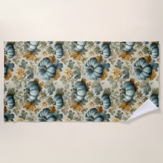 Toalha De Praia Pumpkin Azul e Folhas de outono caem padrão