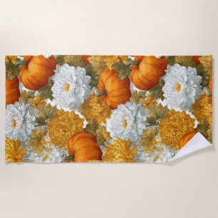 Toalha De Praia Pumpkins e Chrysanthemum Caiam Design