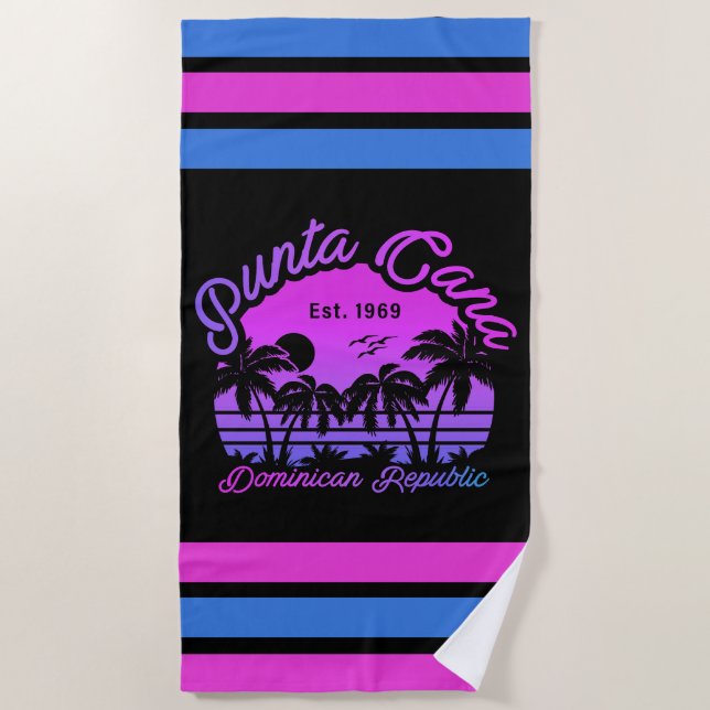 Toalha De Praia Punta Cana Dominicana Retro Sunset Souvenir 80 (Frente)