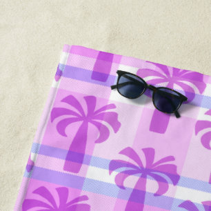 Toalha De Praia Pupule Havaiana Vintage Palm Tree Xadrez Roxo