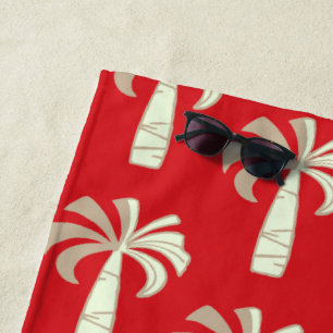 Toalha De Praia Pupule Vintage Palm Tree Havaiana Red