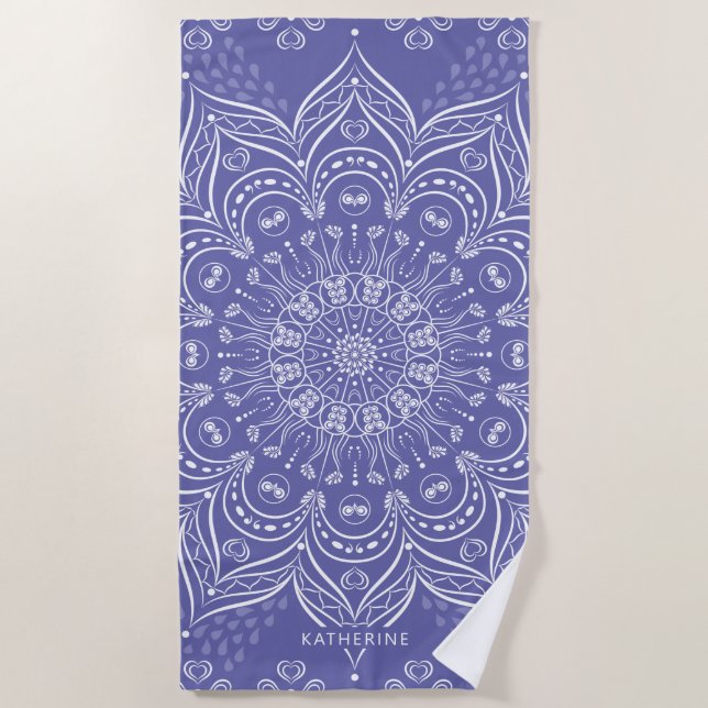 Toalha De Praia Purple Boho Mandala Elegante Moderno Personalizado (Frente)
