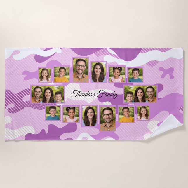 Toalha De Praia Purple Camo Family Collage Photo (Frente)